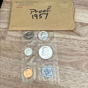 Vtg 1957 U.S. Mint Proof Set Philadelphia Coins Penny Nickel Dime Half Dollar
